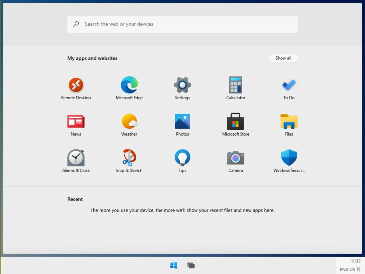 The new Windows 10X start menu