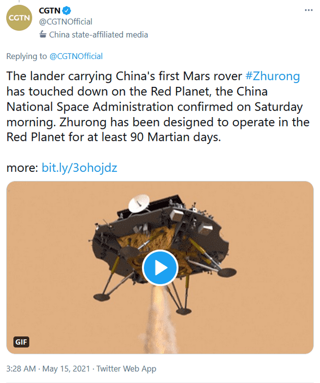 Mars Landing China tweet