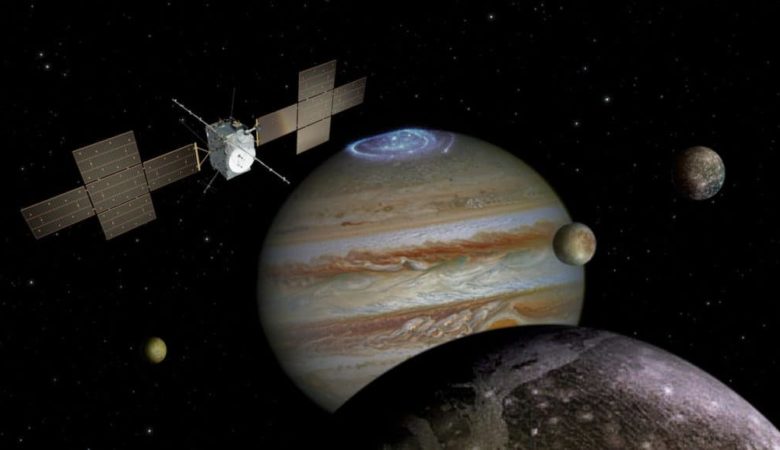 Representation of the Juno probe around Jupiter - ESA